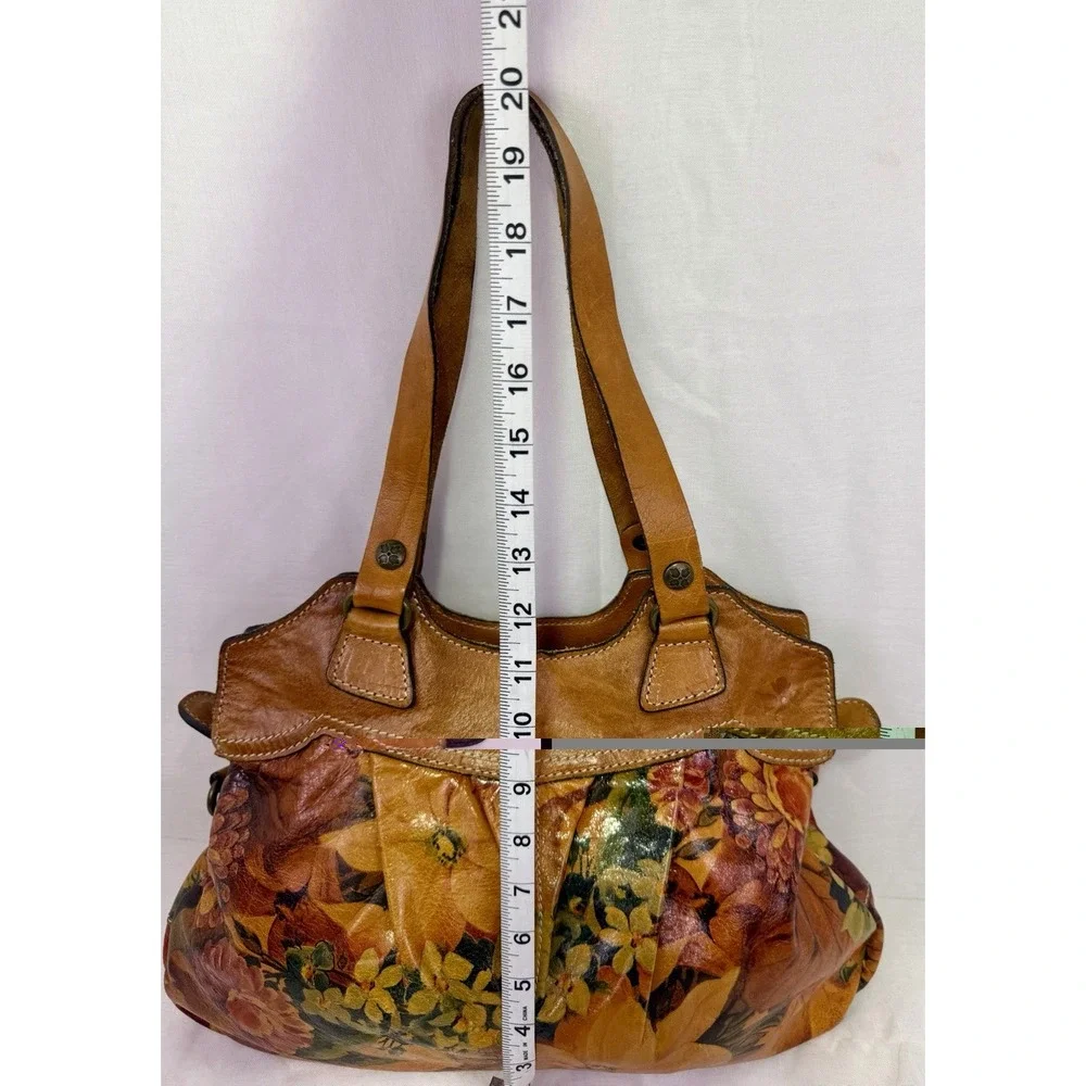 Patricia Nash Enlightened Garden Floral Leather Shoulder Bag Satchel Pleated GUC
